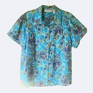 Sag Harbor Woman Short-sleeve, Button-down, Floral Shirt, 1XL